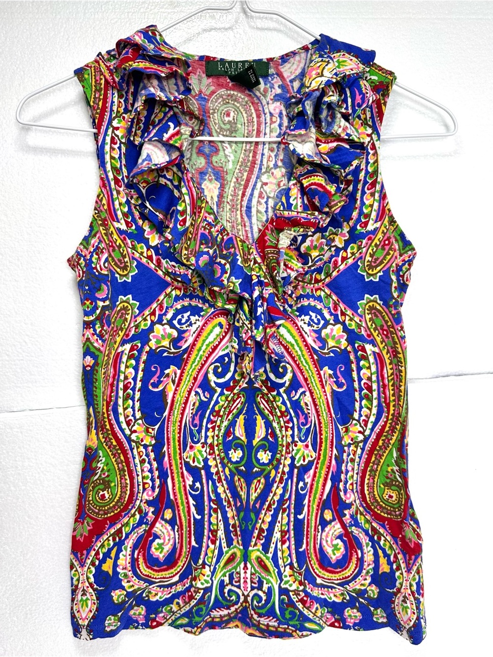 Lauren Ralph Lauren Multicolor Paisley Ruffled V-neck Sleeveless Top PXS